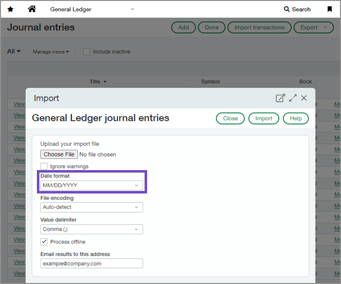 Date formats should match what you select when importing the file.