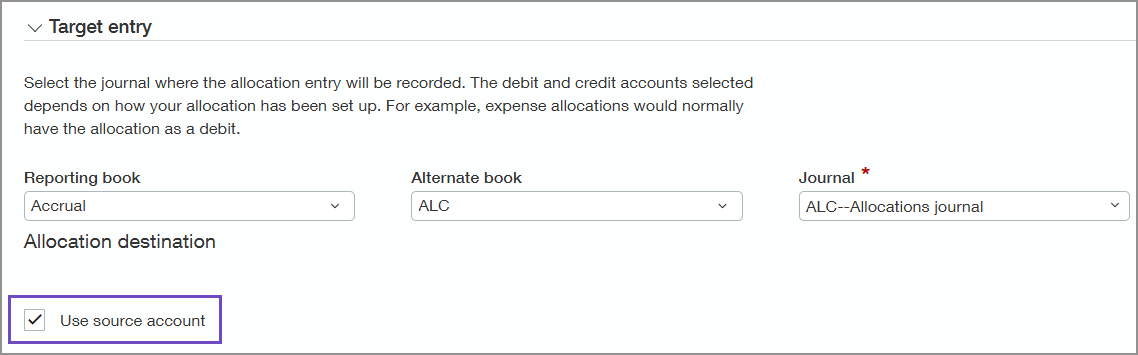 Target entry section of the Allocation information page.